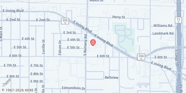 Map showing Irving Cares Food Pantry at 440 S. Nursery Rd., Irving, TX