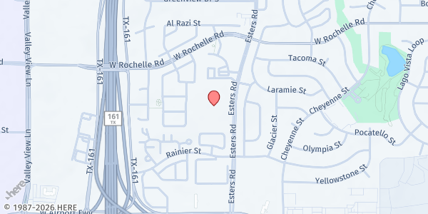 Map showing ISLAMIC CENTER OF IRVING at 2555 ESTERS RD, IRVING, TX