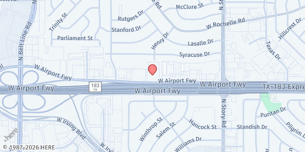 Map showing ISS Warehouse at 2621 W Airport Fwy, Irving, TX