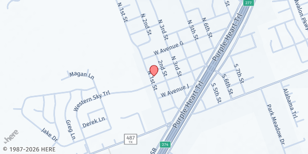 Map showing Jarrell Community Food Pantry at 404 1st Street, Jarrell, TX