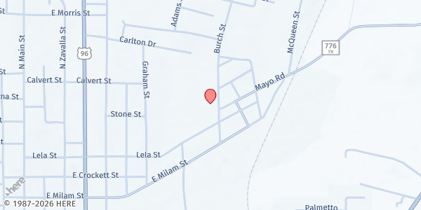 Map showing Tanglewood Baptist Church at 225 Burch St., Jasper, TX