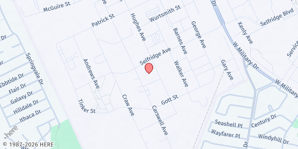 Map showing Lackland Air Force Base - Prepack Pantry Distribution at 2320 Carswell Ave., bottom half parking lot behind Selfridge Admin Bldg#7065, JBSA Lackland, TX