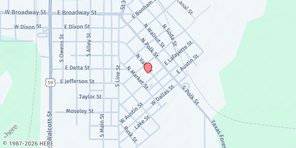 Map showing St. Vincent de Paul at Immaculate Conception Church at 201 N. Vale St., Jefferson, TX