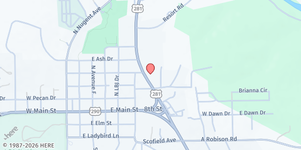 Map showing Johnson City Christian Food Pantry at 206 US-281, Johnson City, TX