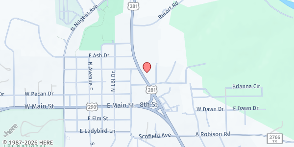 Map showing Johnson City Christian Food Pantry at 206 US Hwy 281, Johnson City, TX