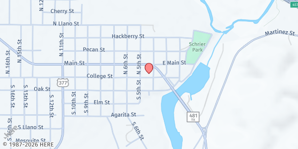 Map showing Kimble County Meals On Wheels at 404 College St., Junction, TX