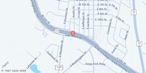 Map showing SALVATION ARMY KAUFMAN at 5 OAK CREEK, KAUFMAN, TX