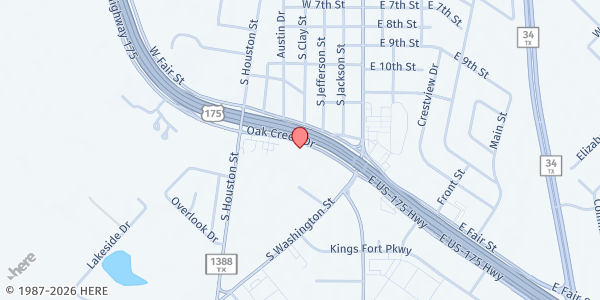 Map showing The Salvation Army - Kaufman at 5 Oak Creek Dr., Kaufman, TX