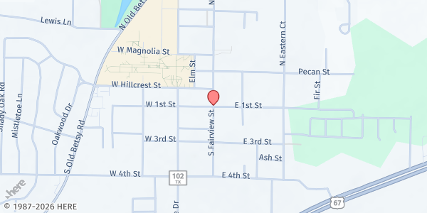 Map showing The Journey - Keene Mobile Pantry at 201 E. 1st St., Keene, TX