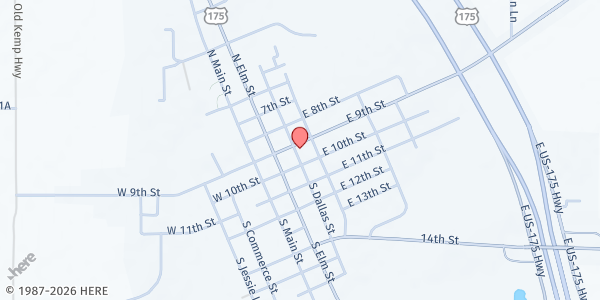 Map showing First UMC Kemp at 304 E. 9th St., Kemp, TX