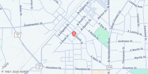 Map showing Helping Hands of Kilgore at 201 Martin St., Kilgore, TX
