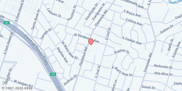 Map showing Abundant Life Church of God (ALCOG) at 1210 Florence Rd., Killeen, TX