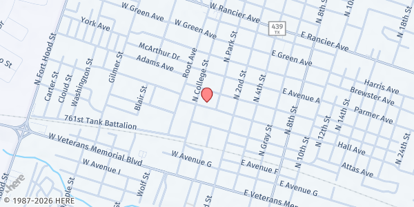 Map showing Mission Soup Kitchen at 205 W. Avenue C, Killeen, TX