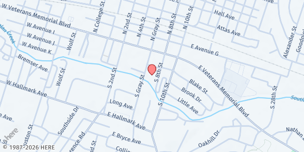 Map showing Word of Life Fellowship Ministries of Killeen at 200 S. Gray Street, Killeen, TX