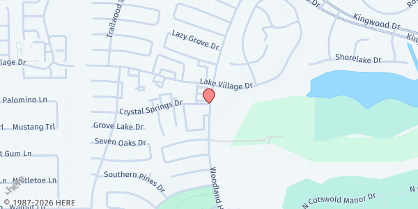 Map showing Kingwood UMC (Society of St. Stephen) at 2307 Crystal Springs Dr., Kingwood, TX