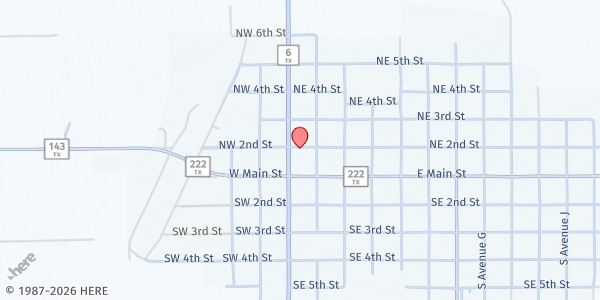 Map showing A Helping Hand Food Pantry at 107 N E 2nd St, Knox City, TX