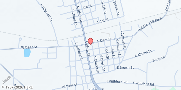 Map showing S. C. A. T. Dining Location at 250 E. Deer St., Kountze, TX
