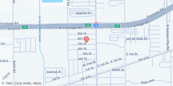 Map showing La Feria Christian Center at 116 W. Seventh St., La Feria, TX