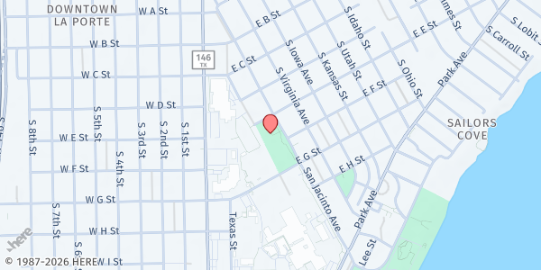 Map showing Evelyn Kennedy Civic Center at 618 San Jacinto St, La Porte, TX