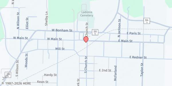 Map showing Feeding Fannin - Ladonia at 100 Center, Ladonia, TX