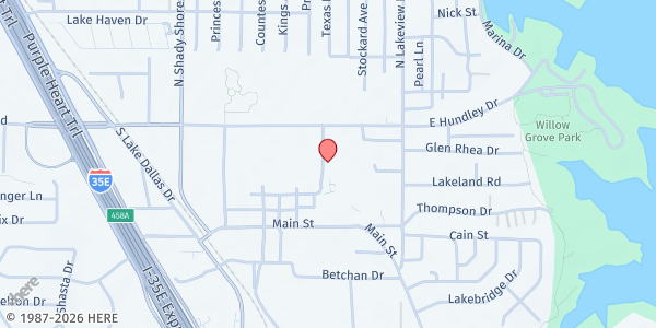Map showing Lake Cities UMC at 300 E. Hundley Dr., Lake Dallas, TX