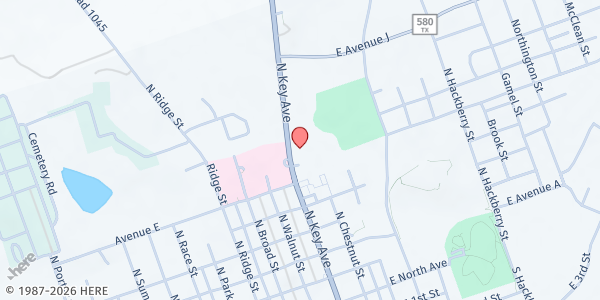 Map showing St. Mary's Catholic Church at 701 N. Key Ave., Lampasas, TX
