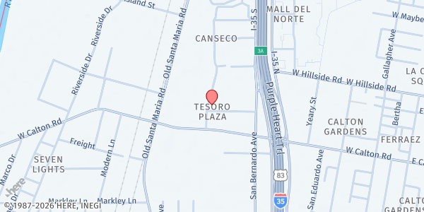 Map showing C. Cristiana Reino de Los Cielos at 1000 Tesoro Ln., Laredo, TX
