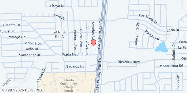 Map showing Iglesia Cristiana Ebenezer Food Pantry at 666 Prada Machin Dr #14, Laredo, TX
