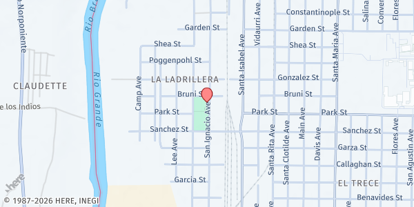 Map showing Ladrillito Activity Center at 2018 San Ignacio Ave, Laredo, TX