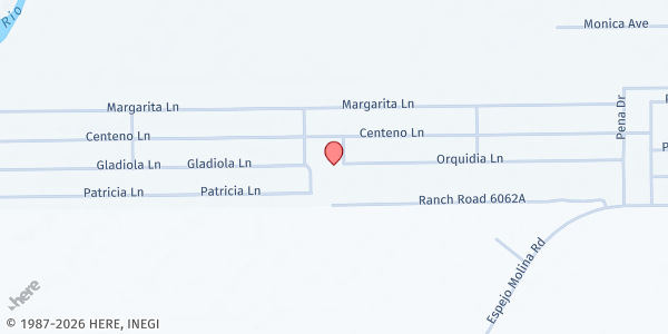 Map showing Rio Bravo Community Center at 1600 Orquidia Ln, Laredo, TX
