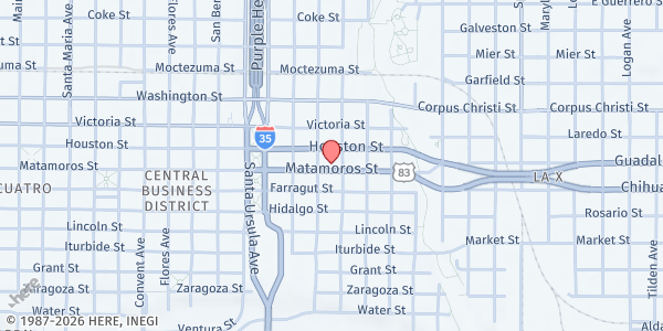 Map showing Salvation Army - Laredo at 408 Matamoros, Laredo, TX