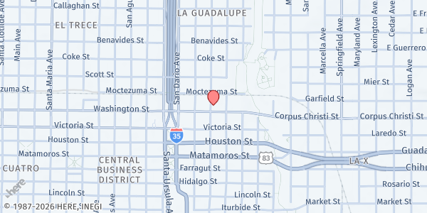 Map showing Sinai Presbyterian Church at 420 Washington St, Laredo, TX