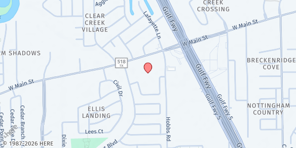 Map showing Church of the Bay Pantry at 2047 West Main St. C7, League City, TX