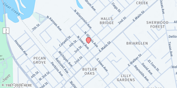 Map showing Lighthouse Fellowship at 925 3rd Street, League City, TX