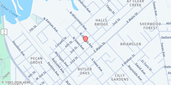 Map showing Lighthouse Fellowship of Friends at 925 3rd St., League City, TX