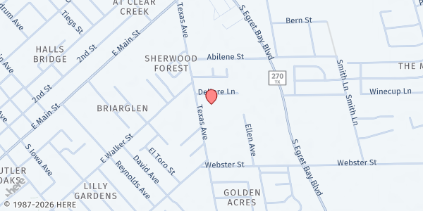 Map showing Texas Avenue Community Church at 320 Texas Ave., League City, TX