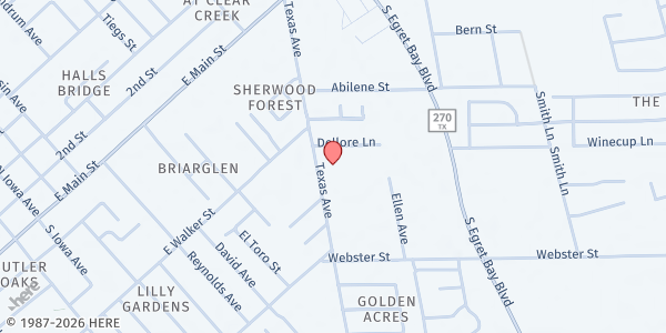 Map showing Texas Avenue Community Church Food Pantry at 320 Texas Avenue, League City, TX