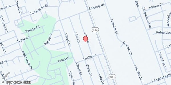 Map showing HCCM Main Location at 1005 Lacy Drive, Leander, TX