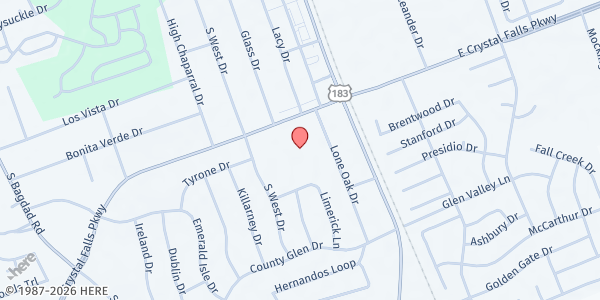 Map showing Leander Church of Christ at 300 Crystal Falls Pkwy., Leander, TX