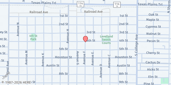 Map showing Levelland Salvation Army at 407 Ave F, Levelland, TX