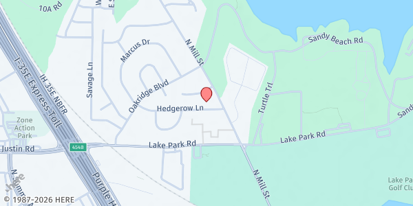 Map showing Farmers Market Pantry at Heart of the City Lewisville at 2021 N. Mill St., Lewisville, TX