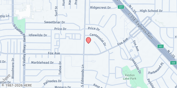 Map showing Serve Lewisville at 1001 South Edmunds Lane, Lewisville, TX