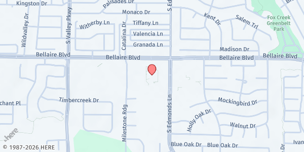 Map showing Westside Baptist Church at 900 Bellaire Blvd., Lewisville, TX