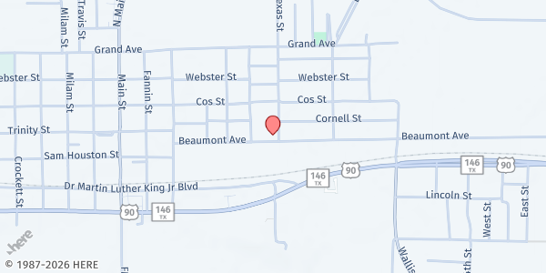Map showing Spirit of Sharing at 2521 Beaumont Ave, Liberty, TX