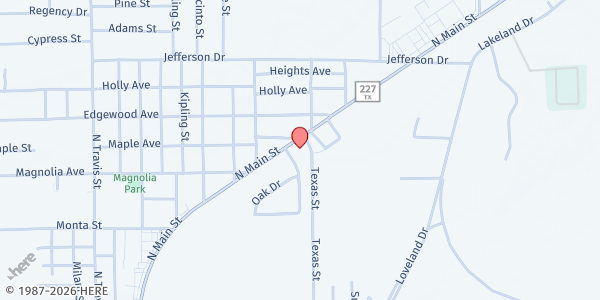 Map showing VFW Nolan D. Pickett Post 5621 at 1520 N Main St, Liberty, TX