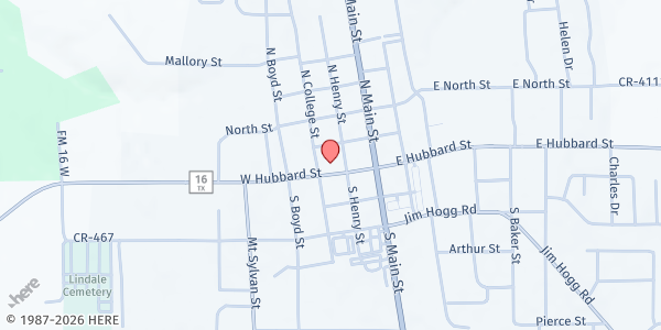 Map showing David Powell Community Food Pantry at 402 W. Hubbard St., Lindale, TX