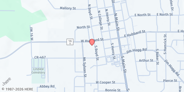 Map showing David Powell Food Pantry at 402 W. Hubbard, Lindale, TX