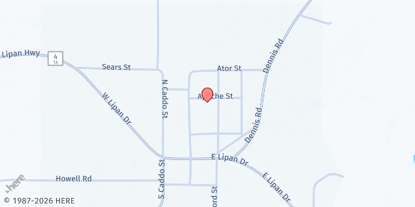 Map showing Lipan Community Food Pantry at 106 Apache St., Lipan, TX