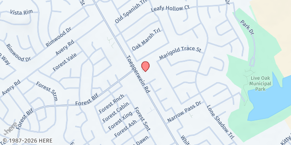 Map showing Live Oak First Baptist Church at 11560 Toepperwein Rd., Live Oak, TX