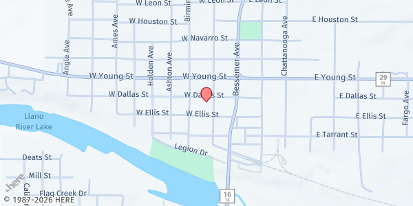 Map showing Pittsburg Avenue Baptist Church at 709 Pittsburgh Ave. #1634, Llano, TX